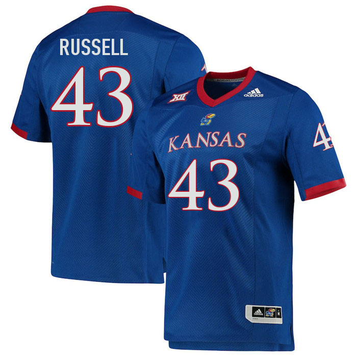Men #43 Andrew Russell Kansas Jayhawks College Football Jerseys Stitched Sale-Royal - Click Image to Close
